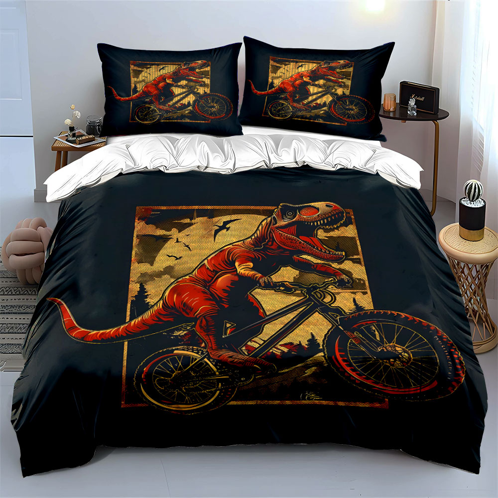 3pcs T-Rex Riding a Mountain B - مراجعة Mountain Biking Cartoon وسعره
